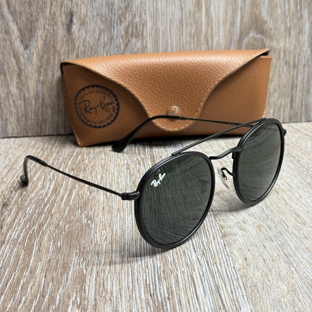 Ray Ban RB 3647 Black Round Double Bridge Sunglasses w Case 006 53|20 ITALY